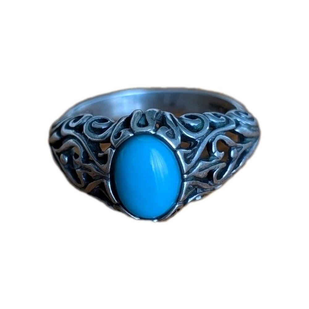 Vintage Robin's Egg Turquoise Sterling Silver Ring Celtic Hearts 5